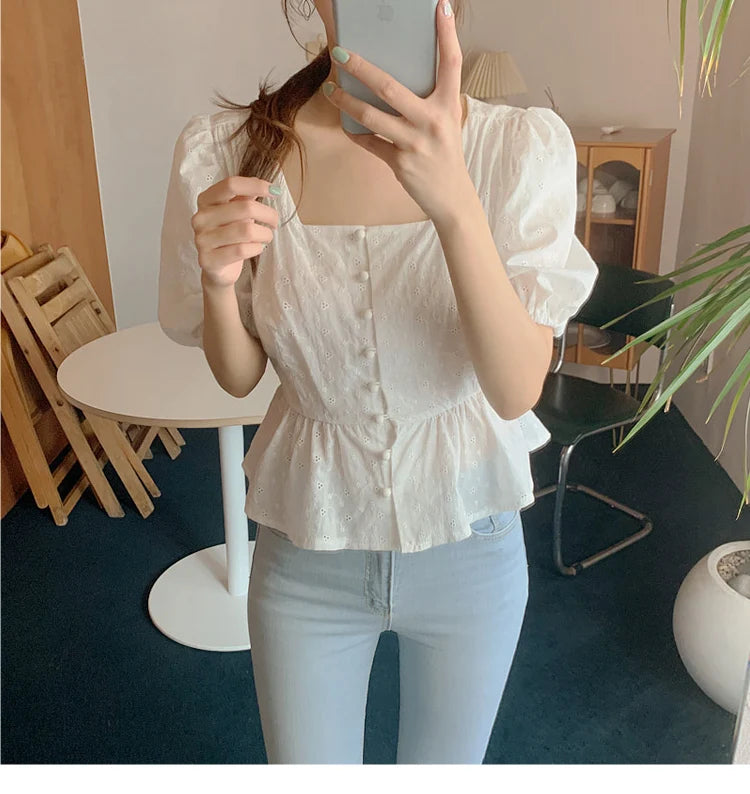 Aovica-Fall Outfits ins style blouse Embroidery Lace Spring femme Shirt Casual white Tops Girls Blouse Women Long sleeve Linen Cotton New Women Blouses femme