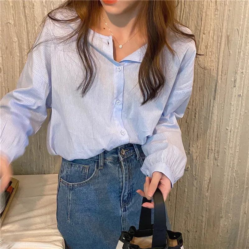 Aovica-Fall Outfits ins style blouse S-XL New Oversize Women Blouses Spring Tops Femme Casual Women Shirt Long Sleeve Cotton Girls Blouse New Blusas Autumn