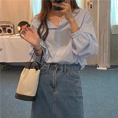 Aovica-Fall Outfits ins style blouse S-XL New Oversize Women Blouses Spring Tops Femme Casual Women Shirt Long Sleeve Cotton Girls Blouse New Blusas Autumn