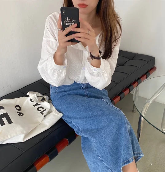 Aovica-Fall Outfits ins style blouse S-XL New Oversize Women Blouses Spring Tops Femme Casual Women Shirt Long Sleeve Cotton Girls Blouse New Blusas Autumn