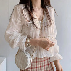 Aovica-Fall Outfits ins style blouse S-XL Girls Spring Oversize Blouse Womens White Shirt Long Sleeves Tops Mini Skirts Summer Plaid High Waist Two Piece Set Women