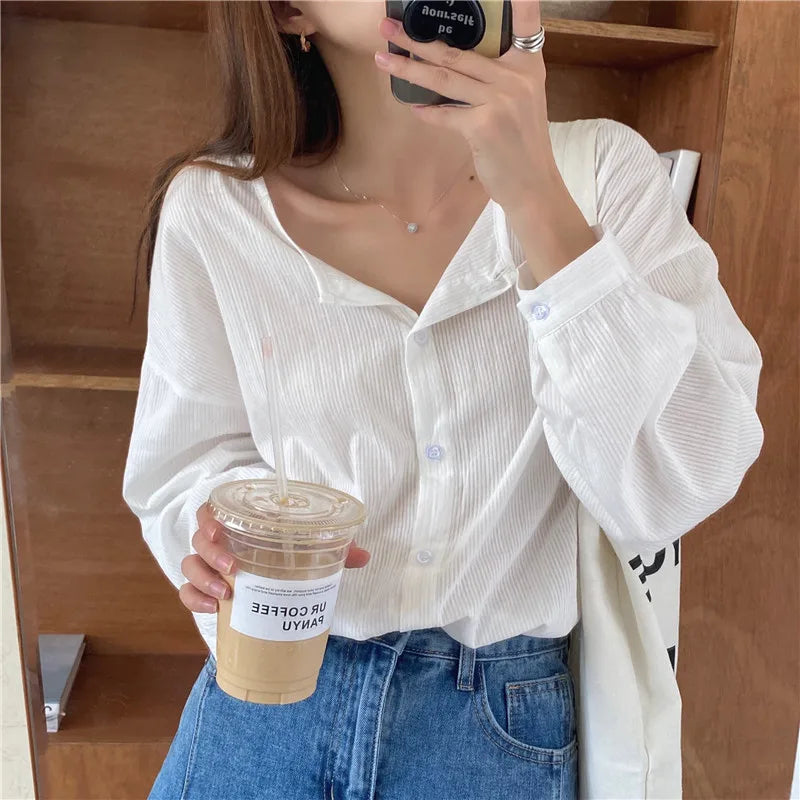 Aovica-Fall Outfits ins style blouse S-XL New Oversize Women Blouses Spring Tops Femme Casual Women Shirt Long Sleeve Cotton Girls Blouse New Blusas Autumn