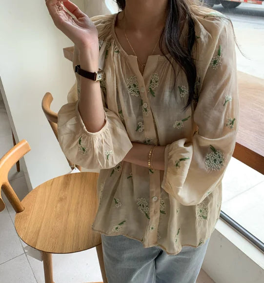 Aovica-Fall Outfits ins style blouse New Spring Vintage Print Shirt Female Oversize Tops Women Long Sleeve Girls Blouse Summer New Women Blouses Femme Blusas