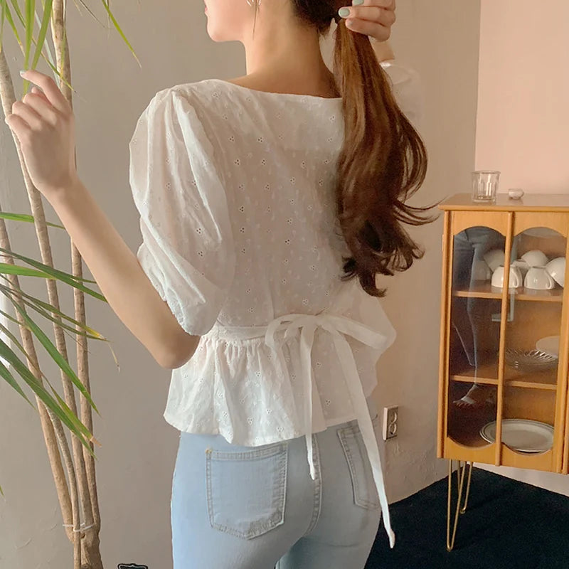 Aovica-Fall Outfits ins style blouse Embroidery Lace Spring femme Shirt Casual white Tops Girls Blouse Women Long sleeve Linen Cotton New Women Blouses femme