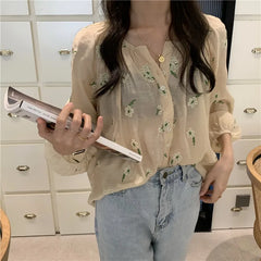 Aovica-Fall Outfits ins style blouse New Spring Vintage Print Shirt Female Oversize Tops Women Long Sleeve Girls Blouse Summer New Women Blouses Femme Blusas