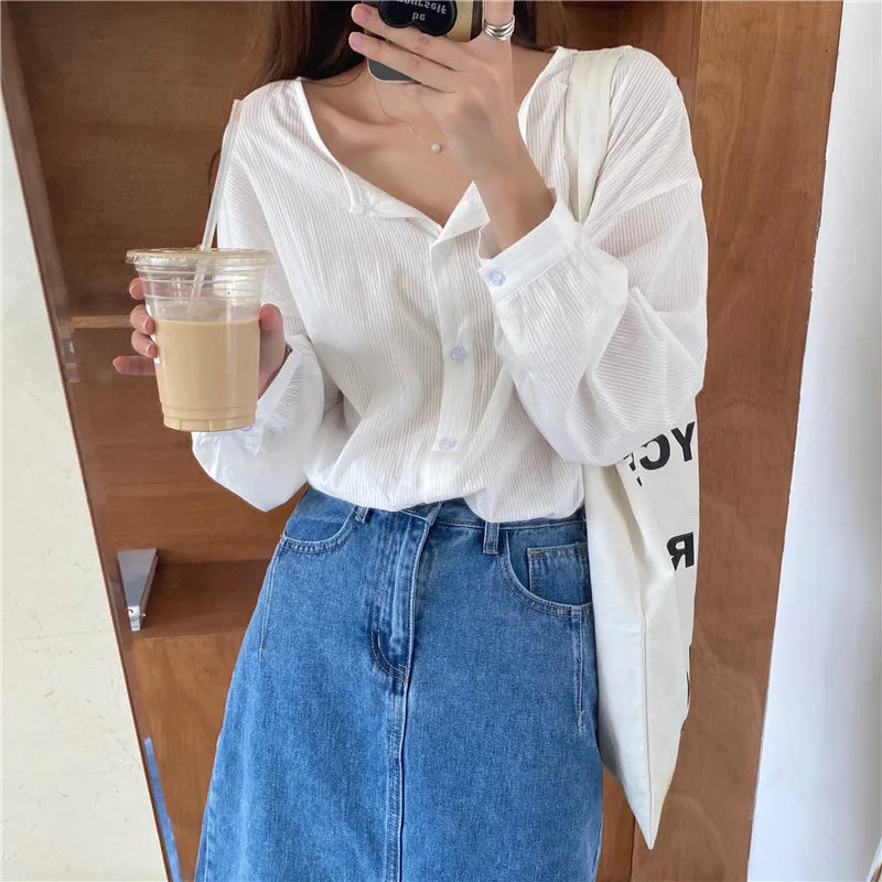 Aovica-Fall Outfits ins style blouse S-XL New Oversize Women Blouses Spring Tops Femme Casual Women Shirt Long Sleeve Cotton Girls Blouse New Blusas Autumn