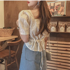 Aovica-Fall Outfits ins style blouse New square Embroidery lace shirt Summer Tops femme Casual Women short sleeve Linen Cotton Girls Blouse New Women Blouses