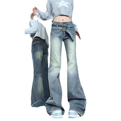 2000s fashion American Street Distressed Skinny Jeans Women's Autumn and Winter New High Waist Loose Design Sense plus Size Versatile Wide Leg Pants