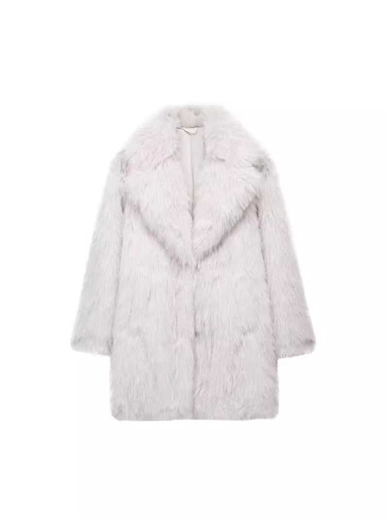 fall outfits 2024 Autumn and Winter Women's Faux Fur Warm Mid-Length Overcoat Thick Coat