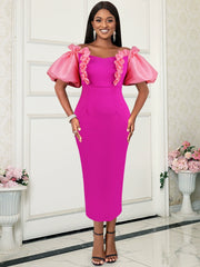 AOVICA-PLUS SIZE NEW FASHION Fashion Plus Size Wooden Ear Lantern Sleeve Elegant Dress plus Size Dress Women African