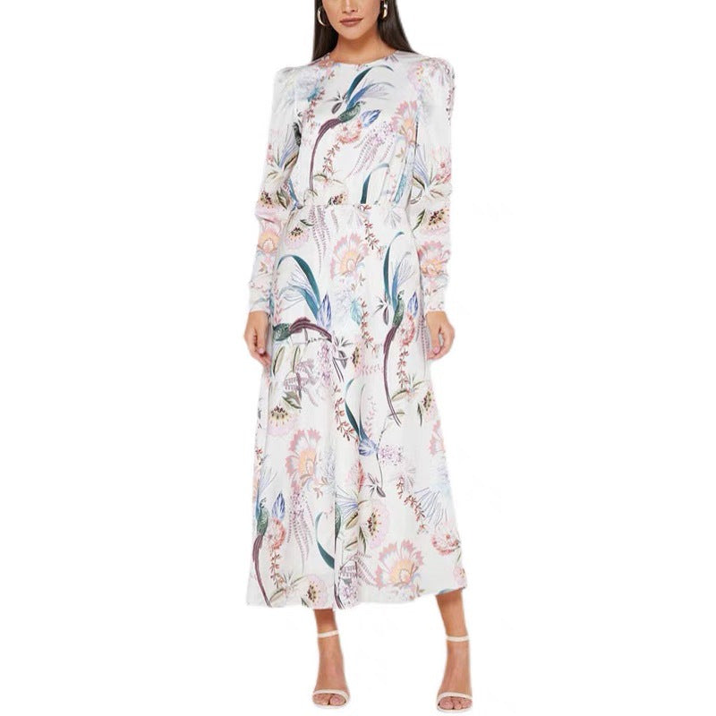 church outfit Autumn New British Elegant Printed Elegant Intellectual Temperament Goddess over the Knee Slimming Dress