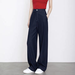 2024 fall fashion trends Retro Hong Kong Style Dark Blue Imitation Jeans Slim Straight Draping Casual Pants Suit Pants Women's Dark Wide Leg Pants