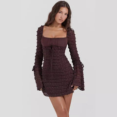 2024 fall fashion trends Autumn New Hot Sexy Lace Slim Solid Color Square Collar Long Sleeve Dress