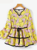 AOVICA Plus Size 5XL Bohemian Women Blouse Fashion Long Sleeve Ruffled Shirts Autumn Retro Floral Printed Tops Casual Blusas
