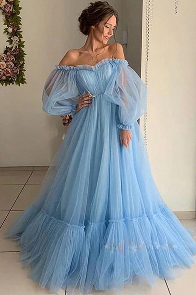 Aovica-Ladies Elegant Wedding Dresses Sexy Party One Shoulder Long Sleeve Chiffon Midi Woman Evening Dress Pink And Blue