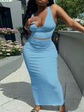 AOVICA U Neck Bodycon Skirt Set summer 2 Piece Skirt Sets tank Crop Top + maxi skirt Outfits Female Sexy Bodycon Club Party Dress Se