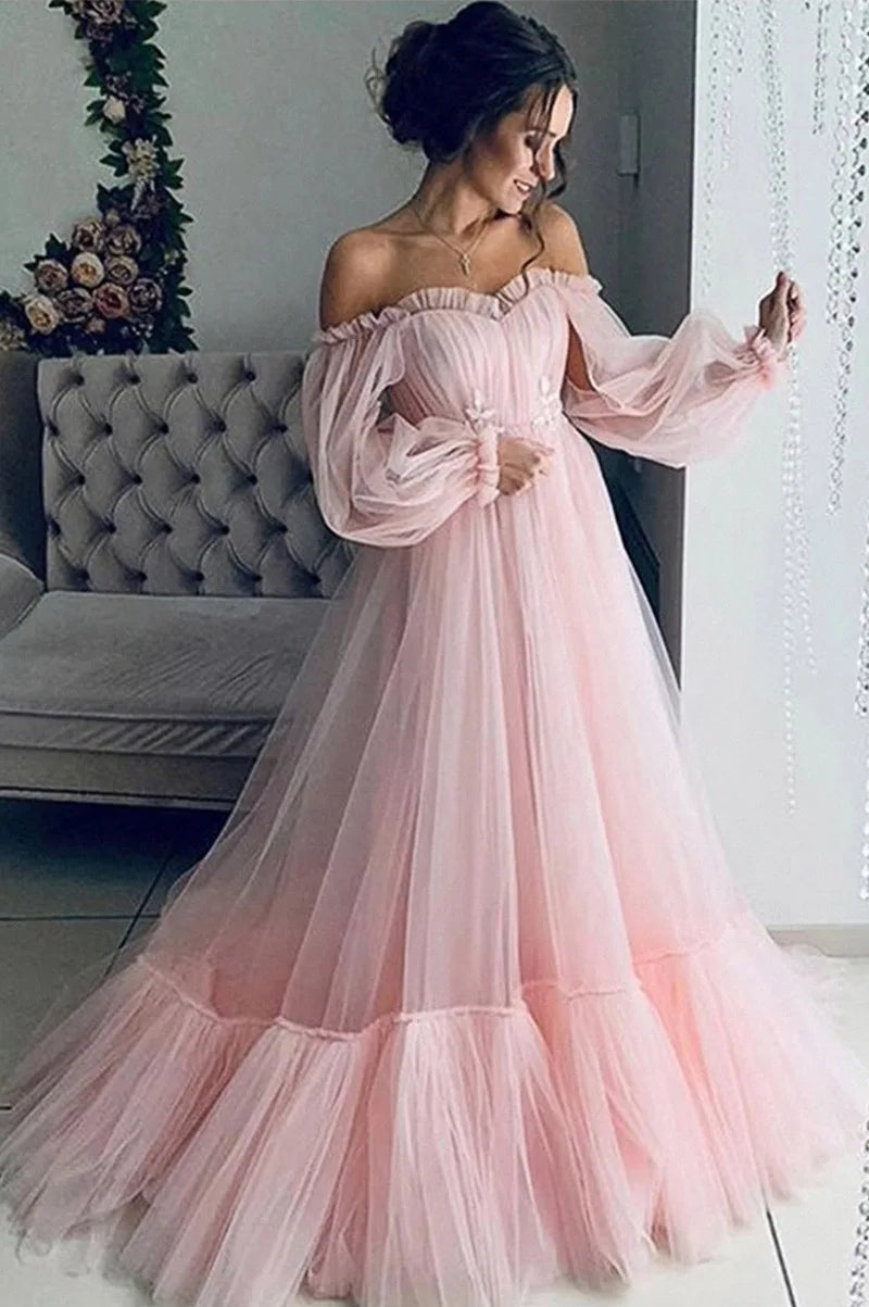 Aovica-Ladies Elegant Wedding Dresses Sexy Party One Shoulder Long Sleeve Chiffon Midi Woman Evening Dress Pink And Blue