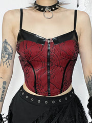 Aovica Gothic Punk Red Camis Women Streetwear Harajuku Spiderweb Patchwork Crop Tank Tops Emo Alternative Grunge Rave Outfits