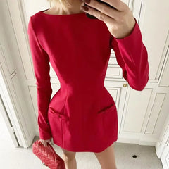 Aovica Bows Splice Long Sleeve Mini Dress Elegant Office Woman Solid Bodycon Club Party Dresses 2024 Autumn High Waist Fashion