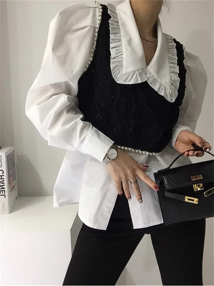 Aovica-Fall Outfits ins style blouse 2 Piece Sets Womens Outfits Spring Blouse Women Shirt Long Sleeve Tops Sleeveless Vest  Womens Tops