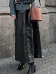 Aovica  Autumn New High Waisted Straight Leg Skirt Women Temperament Casual Office Lady Design Sense PU Leather Long Skirt