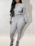 AOVICA Plain Casual Pants 2pcs BASICS Matching Outfits Long Sleeve O Neck Sweater Top&Elastic Waist Slim Fit Trousers