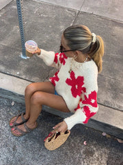 Aovica Crochet Embroidered Sweater For Women 2024 Autumn Winter Fashion Loose Long Sleeve Knitted Pullover Top Female Casual