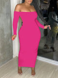 AOVICA Backless Ruched Bodycon Dress Long Sleeve Plain Maxi Rose Red Skinny Dresses Women's Sexy Party Clubwears