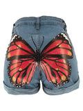 AOVICA Jeans Y2k High-Waist High Stretchy Butterfly Print Denim Shorts Zipper Fly Women Fashion Streetwears