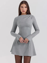 Aovica Elegant Slim Long Sleeve Dress Office Lady Solid Chic Mini Dresses Female Autumn Fashion High Waist Party Vestido Clothes