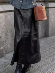 Aovica  Autumn New High Waisted Straight Leg Skirt Women Temperament Casual Office Lady Design Sense PU Leather Long Skirt