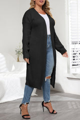 Black Casual Solid Cardigan Plus Size Overcoat