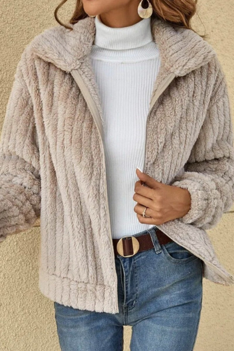 Apricot Casual Solid Cardigan Turndown Collar Outerwear