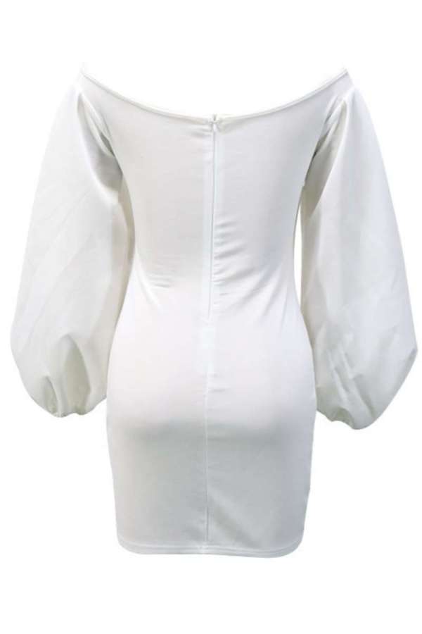 Aovica- White Sexy Solid Backless V Neck Long Sleeve Dresses