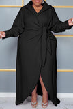 Black Casual Solid Patchwork Frenulum V Neck Long Sleeve Plus Size Dresses