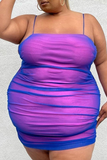 Aovica-Purple Sexy Solid Patchwork Spaghetti Strap Pencil Skirt Plus Size Dresses