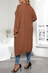 Brown Casual Solid Cardigan Plus Size Overcoat