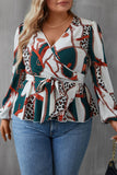 Aovica-Casual Print Patchwork V Neck Plus Size Tops