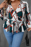 Aovica-African women's clothing Casual Print Patchwork V Neck Plus Size Tops