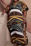 Brownness Casual Print Patchwork Long Dress Plus Size Dresses (Subject To The Actual Object)