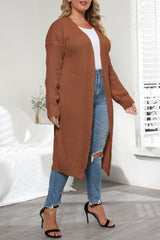 Brown Casual Solid Cardigan Plus Size Overcoat