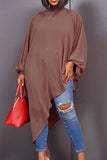 Aovica-Casual Solid Asymmetrical Turtleneck Long Sleeve Plus Size Dresses