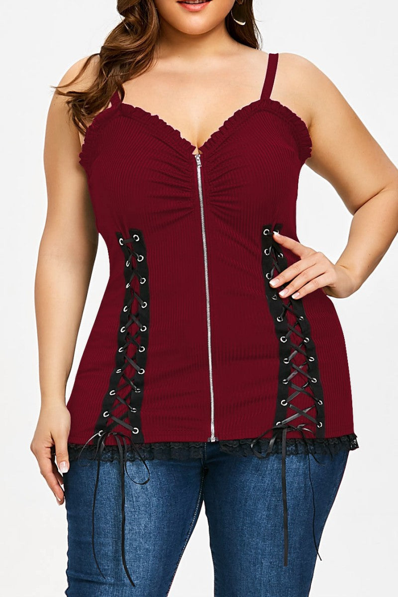Pink Sexy Casual Solid Patchwork Backless Spaghetti Strap Plus Size Tops