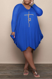 Aovica-Blue Fashion Print Patchwork O Neck Straight Plus Size Dresses