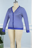 Aovica-Casual Striped Patchwork Buttons V Neck Plus Size Tops