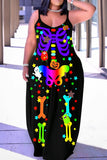 Halloween Costume Purple Casual Print Backless Spaghetti Strap Long Dress Dresses