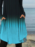 Aovica-Original Long Sleeves Contrast Color Gradient Round-Neck Mini Dresses
