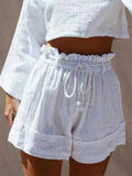 Aovica-White Boho Cotton-Blend Shorts