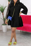 Aovica- Black Casual Solid Patchwork Long Sleeve Dresses