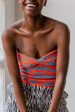 Aovica- Orange Blue Sexy Hollowed Out Patchwork Strapless Tops